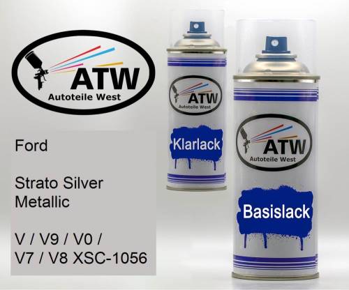 Ford, Strato Silver Metallic, V / V9 / V0 / V7 / V8 XSC-1056: 400ml Sprühdose + 400ml Klarlack - Set, von ATW Autoteile West.